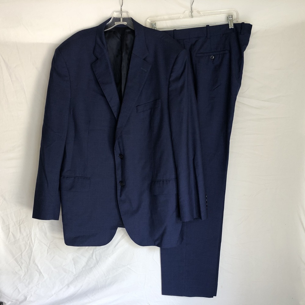 Peter Millar Suit Mens 48T Blue Check Wool 2 Piece 42x32 Pants Made Canada